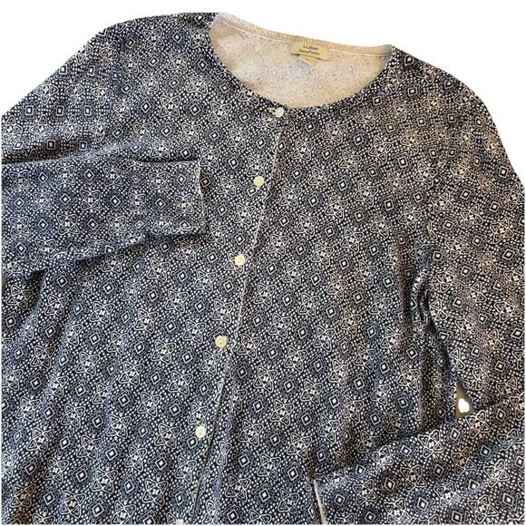 L.L. Bean Women’s Cardigan Blue & White Knit Button Front Supima Cotton Large - Picture 1 of 10
